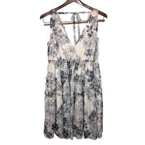 Lenon Women’s Size S Dress Beige Floral V-Neck Tiered Ruffle Double Tie Back